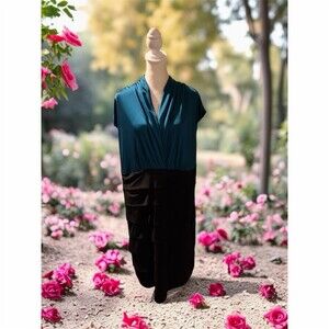 Enfocus Studio Dress Womens 18W Teal Black Colorblock Faux Wrap Sheath